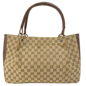 Gucci tote bag trim GG handles braided brown canvas leather